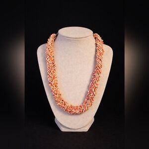 Vintage 1990s Beaded Torsade Necklace | Peach Pink Coral | Y2K Boho Statement